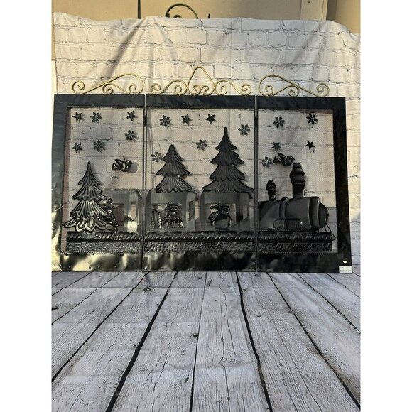 Vintage Foldable 3D Metal Fireplace Hand Painted Screen - Picture 10 of 14